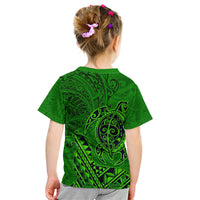 Hawaii Monk Seal and Dolphin Kid T Shirt Polynesian Kakau Pattern Green