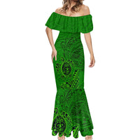 Hawaii Monk Seal and Dolphin Mermaid Dress Polynesian Kakau Pattern Green