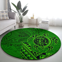 Hawaii Monk Seal and Dolphin Round Carpet Polynesian Kakau Pattern Green