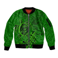 Hawaii Monk Seal and Dolphin Sleeve Zip Bomber Jacket Polynesian Kakau Pattern Green