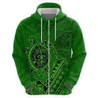 Hawaii Monk Seal and Dolphin Zip Hoodie Polynesian Kakau Pattern Green