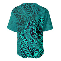 Hawaii Monk Seal and Dolphin Baseball Jersey Polynesian Kakau Pattern Turquoise