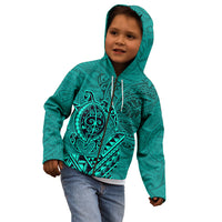 Hawaii Monk Seal and Dolphin Kid Hoodie Polynesian Kakau Pattern Turquoise