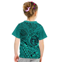Hawaii Monk Seal and Dolphin Kid T Shirt Polynesian Kakau Pattern Turquoise