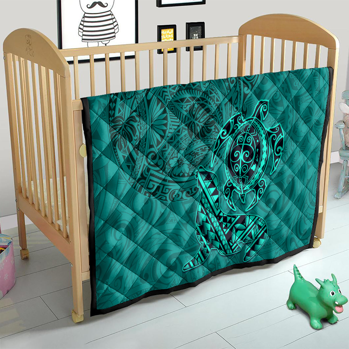 Hawaii Monk Seal and Dolphin Quilt Polynesian Kakau Pattern Turquoise