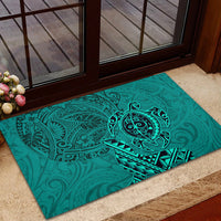 Hawaii Monk Seal and Dolphin Rubber Doormat Polynesian Kakau Pattern Turquoise