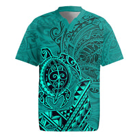 Hawaii Monk Seal and Dolphin Rugby Jersey Polynesian Kakau Pattern Turquoise