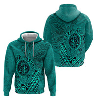 Hawaii Monk Seal and Dolphin Zip Hoodie Polynesian Kakau Pattern Turquoise