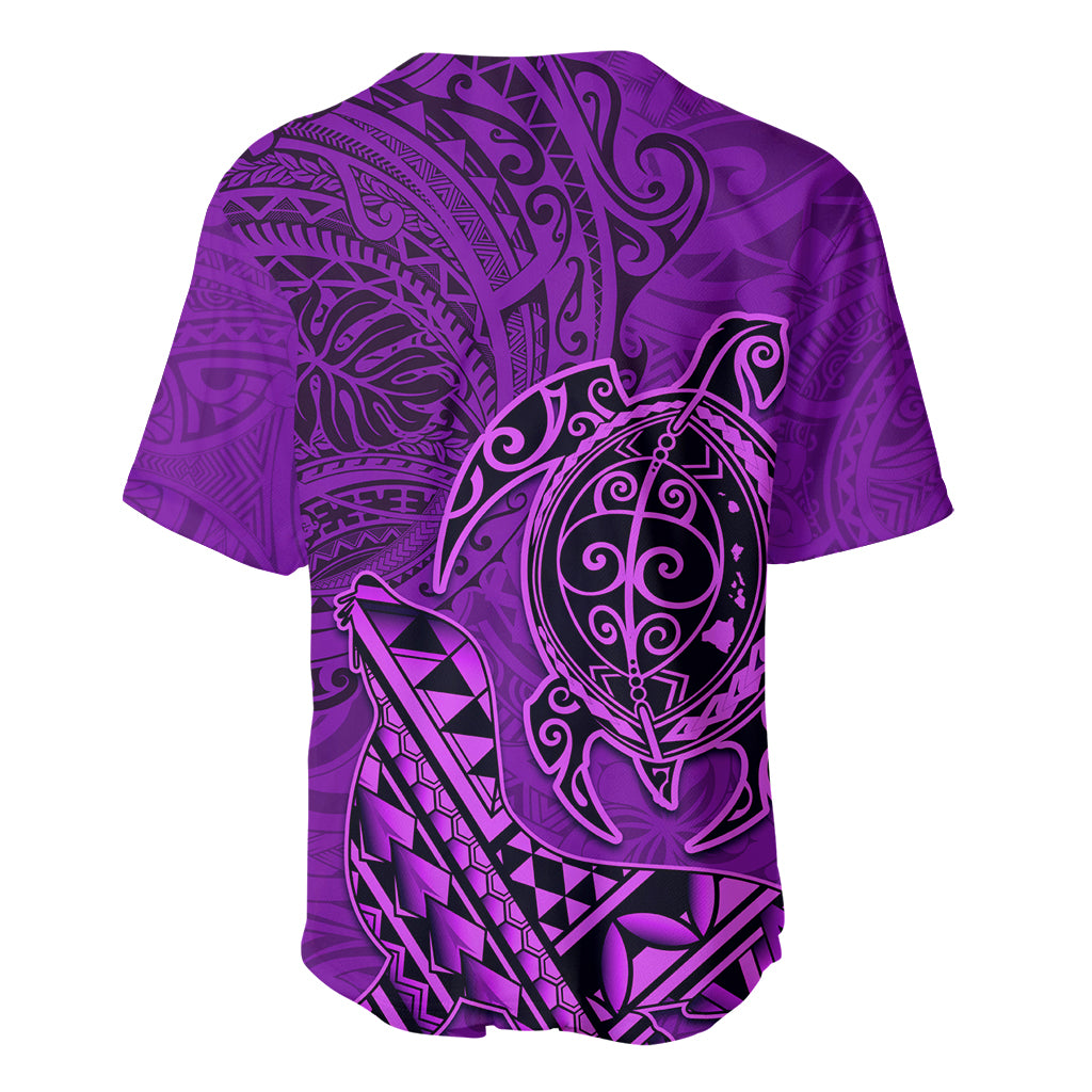 Hawaii Monk Seal and Dolphin Baseball Jersey Polynesian Kakau Pattern Purple