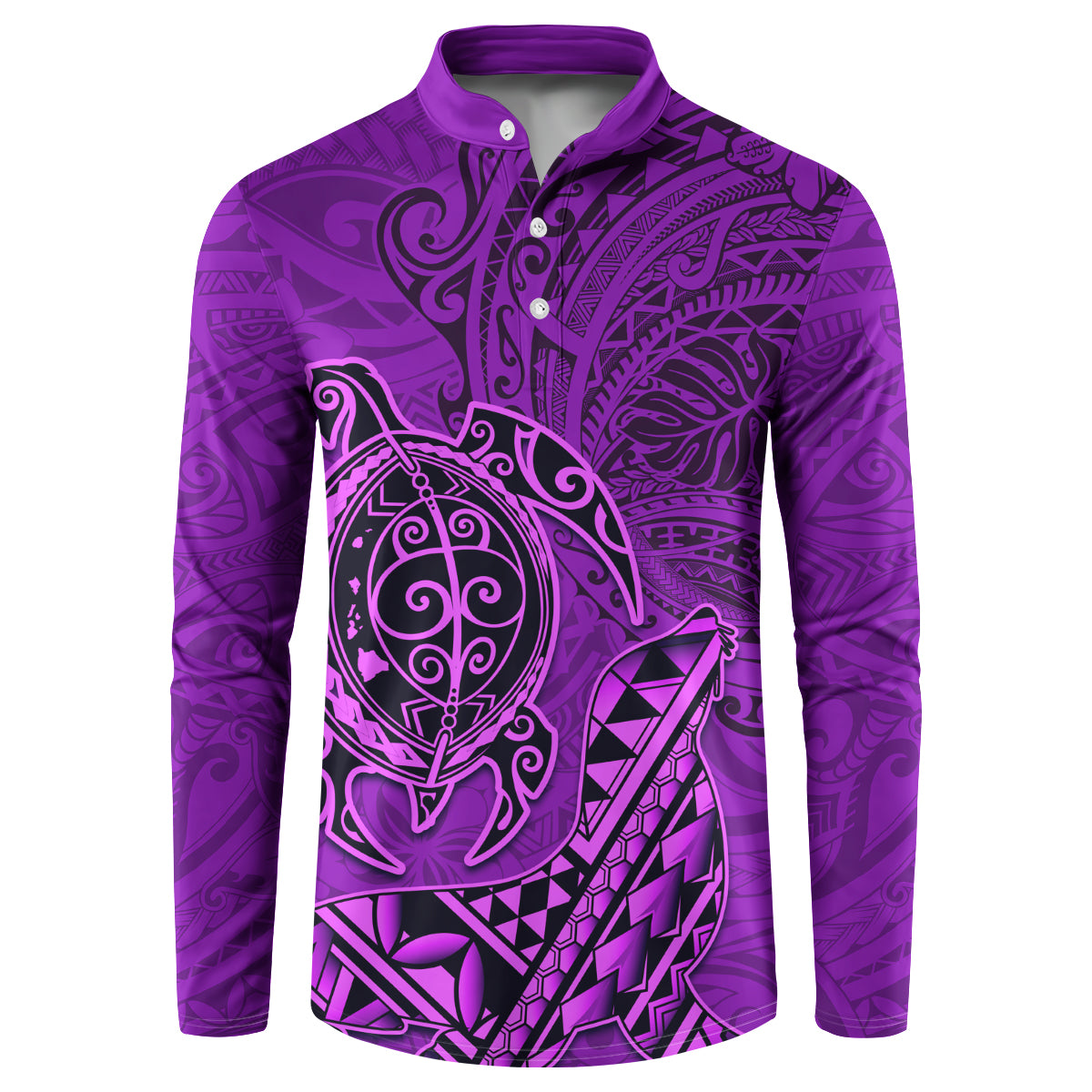 Hawaii Monk Seal and Dolphin Button Sweatshirt Polynesian Kakau Pattern Purple