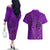 Hawaii Monk Seal and Dolphin Couples Matching Off The Shoulder Long Sleeve Dress and Hawaiian Shirt Polynesian Kakau Pattern Purple