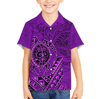 Hawaii Monk Seal and Dolphin Kid Hawaiian Shirt Polynesian Kakau Pattern Purple