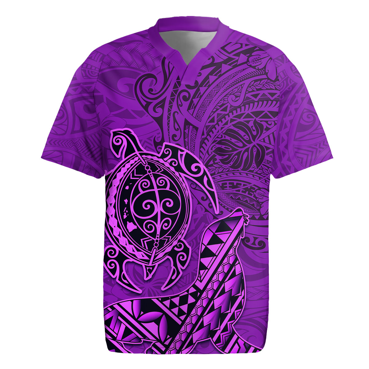 Hawaii Monk Seal and Dolphin Rugby Jersey Polynesian Kakau Pattern Purple