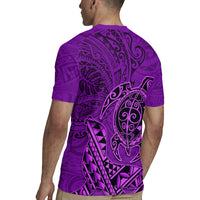Hawaii Monk Seal and Dolphin Rugby Jersey Polynesian Kakau Pattern Purple