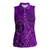 Hawaii Monk Seal and Dolphin Women Sleeveless Polo Shirt Polynesian Kakau Pattern Purple