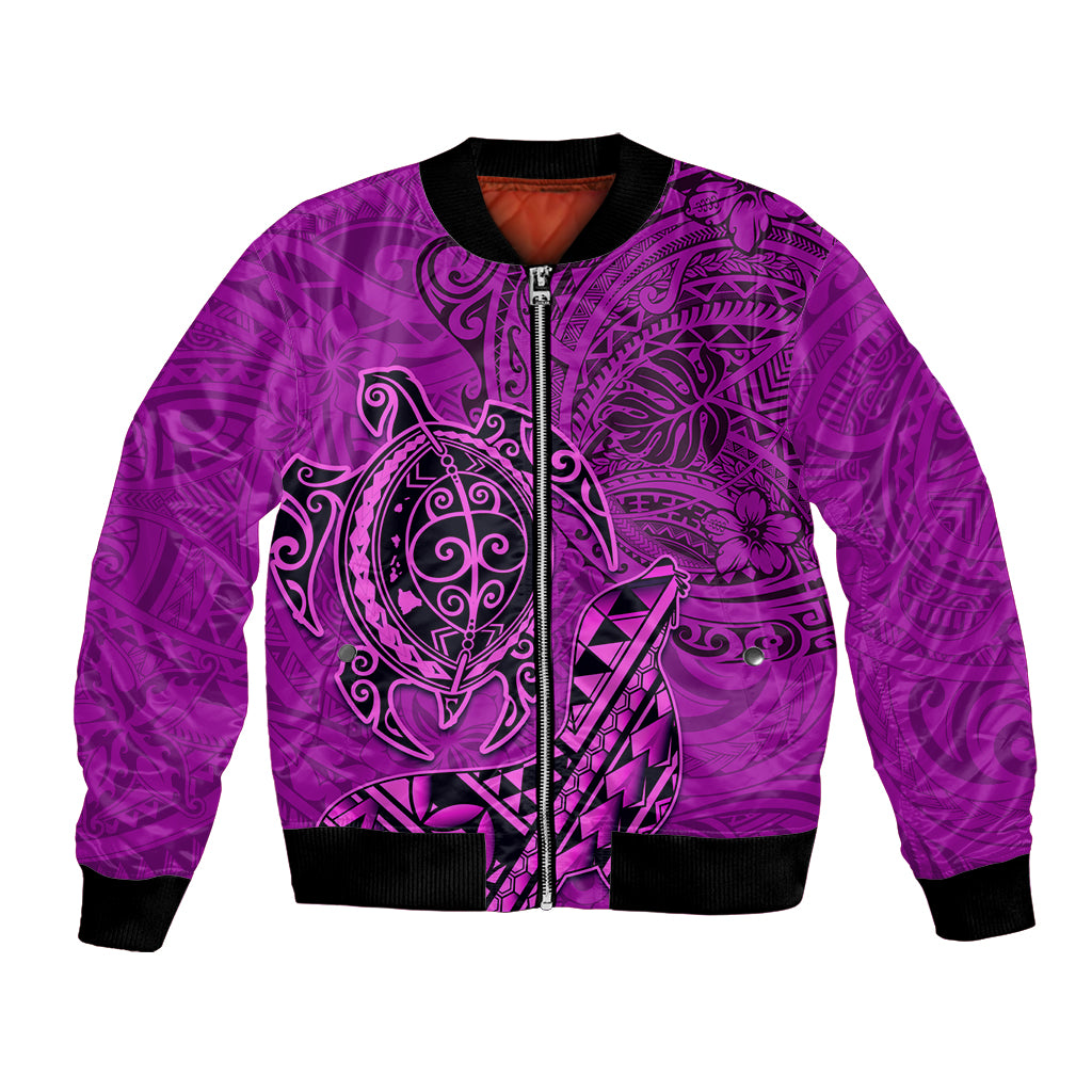 Hawaii Monk Seal and Dolphin Bomber Jacket Polynesian Kakau Pattern Pink