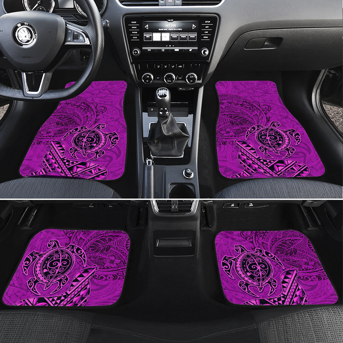 Hawaii Monk Seal and Dolphin Car Mats Polynesian Kakau Pattern Pink