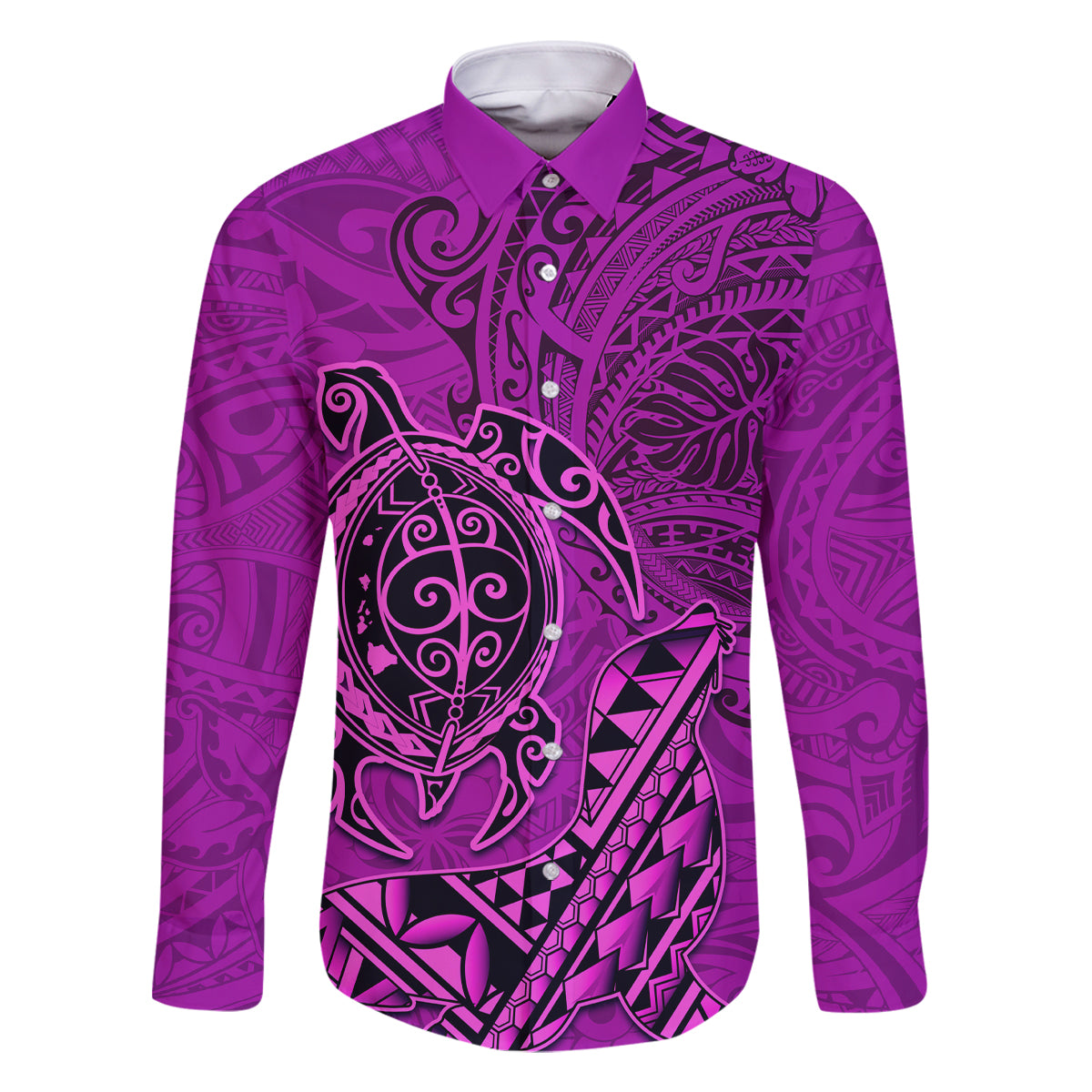 Hawaii Monk Seal and Dolphin Family Matching Off The Shoulder Long Sleeve Dress and Hawaiian Shirt Polynesian Kakau Pattern Pink