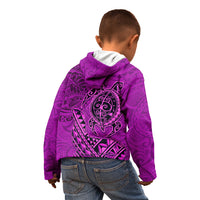 Hawaii Monk Seal and Dolphin Kid Hoodie Polynesian Kakau Pattern Pink