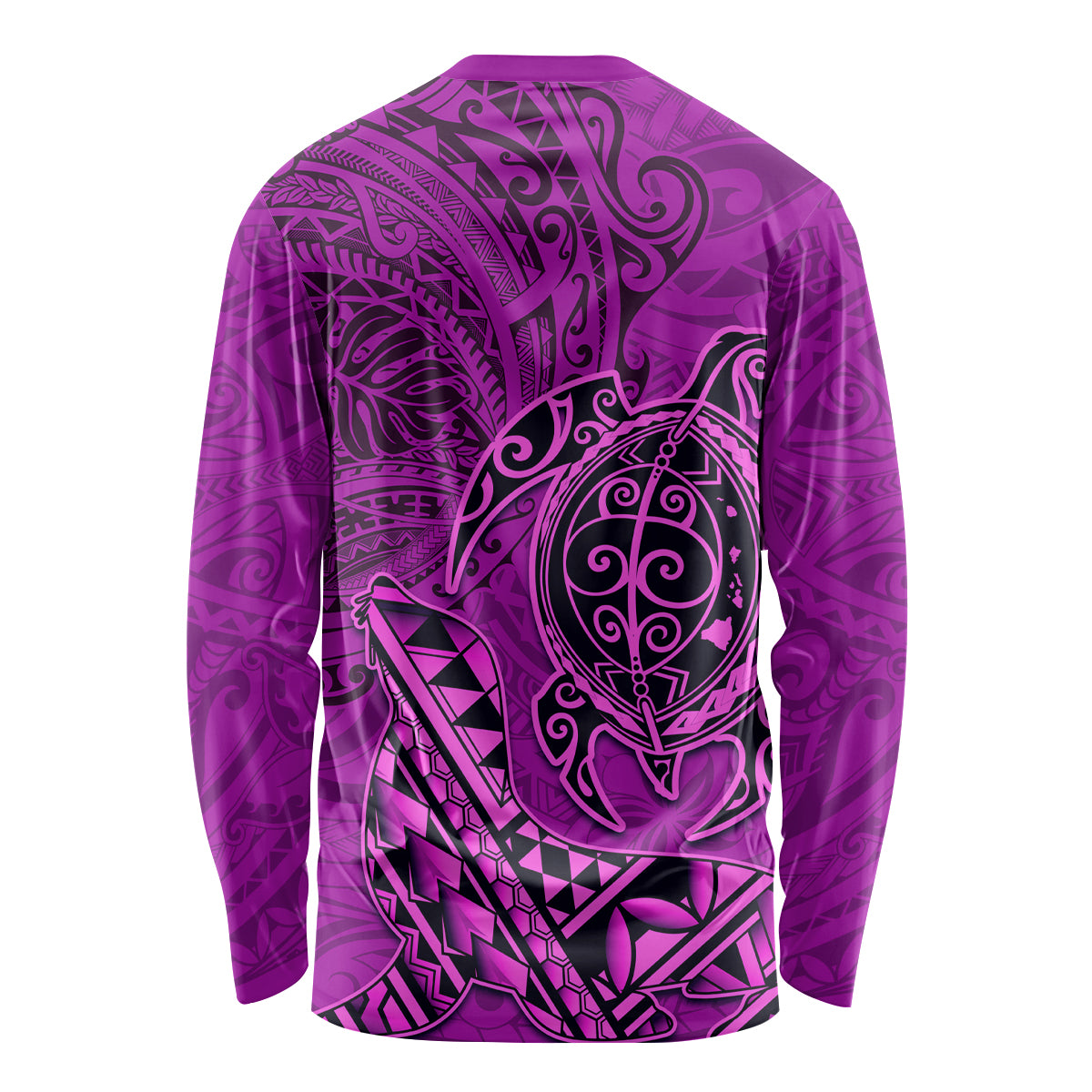 Hawaii Monk Seal and Dolphin Long Sleeve Shirt Polynesian Kakau Pattern Pink