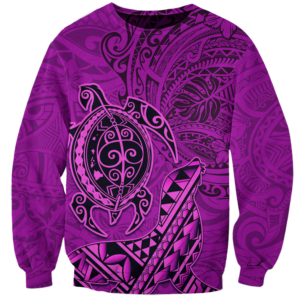 Hawaii Monk Seal and Dolphin Sweatshirt Polynesian Kakau Pattern Pink