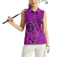 Hawaii Monk Seal and Dolphin Women Sleeveless Polo Shirt Polynesian Kakau Pattern Pink
