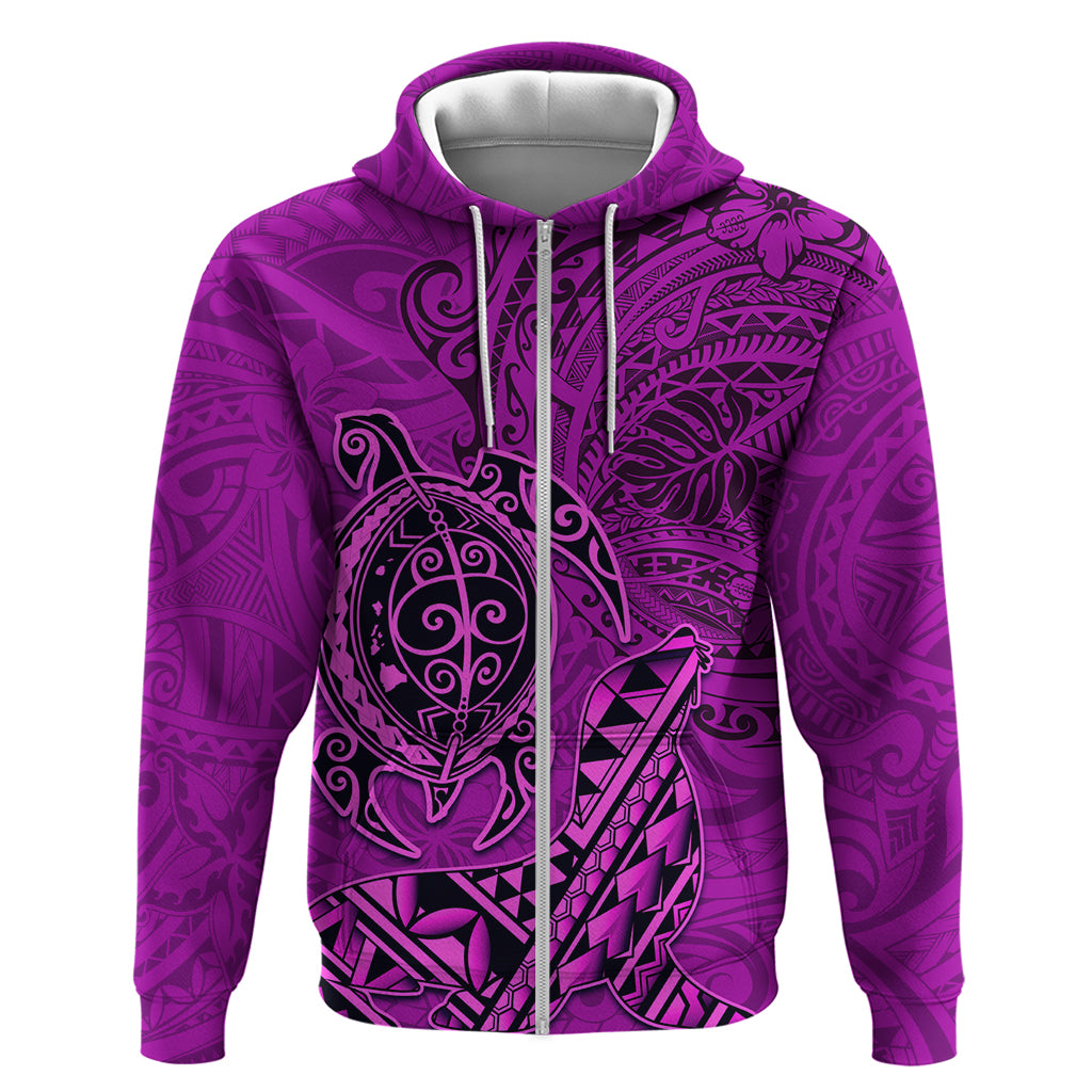 Hawaii Monk Seal and Dolphin Zip Hoodie Polynesian Kakau Pattern Pink