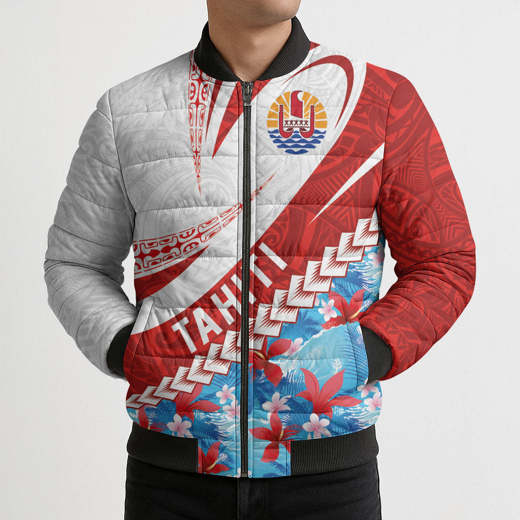 Personalized Tahiti Surfing 2026 Bomber Puffer Jacket Marquesan Tattoo-Sporty Style LT03 - Polynesian Pride