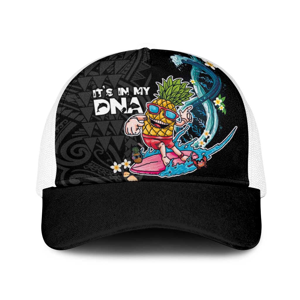 Hawaiian Pineapple Surfing Baseball Net Cap It's in My DNA - Kakau and Polynesian Pattern LT03 One Size White Black - Polynesian Pride