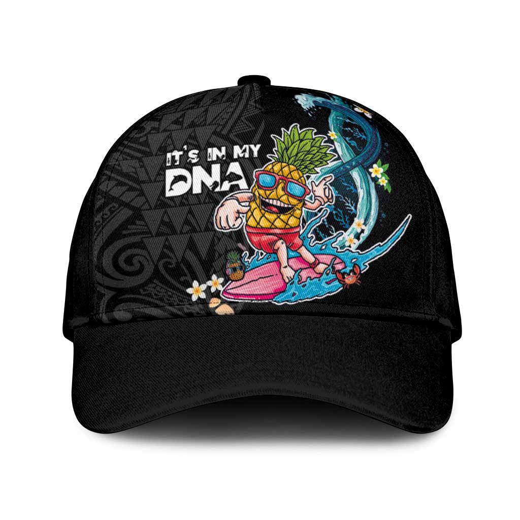Hawaiian Pineapple Surfing Classic Cap It's in My DNA - Kakau and Polynesian Pattern LT03 Universal Fit Black - Polynesian Pride
