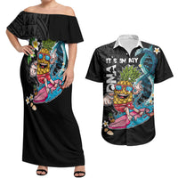Hawaii Pineapple Surfing Couples Matching Off Shoulder Maxi Dress and Hawaiian Shirt It's in My DNA - Kakau and Polynesian Pattern LT03 Black - Polynesian Pride