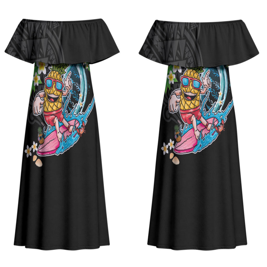 Hawaii Pineapple Surfing Couples Matching Off Shoulder Maxi Dress and Hawaiian Shirt It's in My DNA - Kakau and Polynesian Pattern LT03 - Polynesian Pride