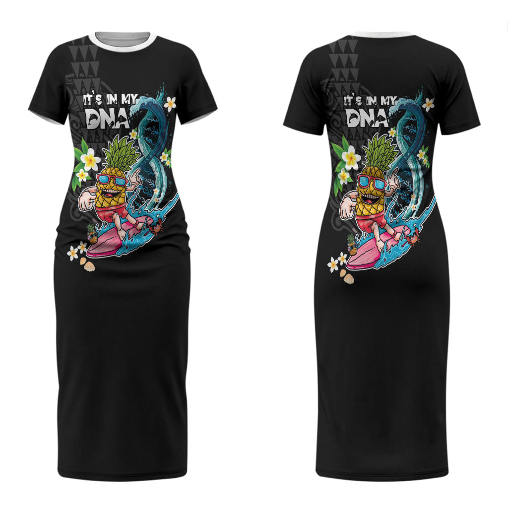 Hawaii Pineapple Surfing Couples Matching Short Sleeve Bodycon Dress and Long Sleeve Button Shirt It's in My DNA - Kakau and Polynesian Pattern LT03 - Polynesian Pride