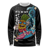 Hawaii Pineapple Surfing Long Sleeve Shirt It's in My DNA - Kakau and Polynesian Pattern LT03 Unisex Black - Polynesian Pride