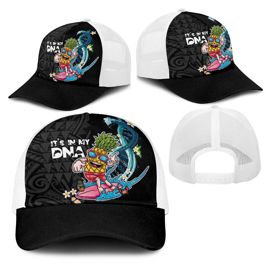 Hawaiian Pineapple Surfing Mesh Trucker Cap It's in My DNA - Kakau and Polynesian Pattern LT03 - Polynesian Pride