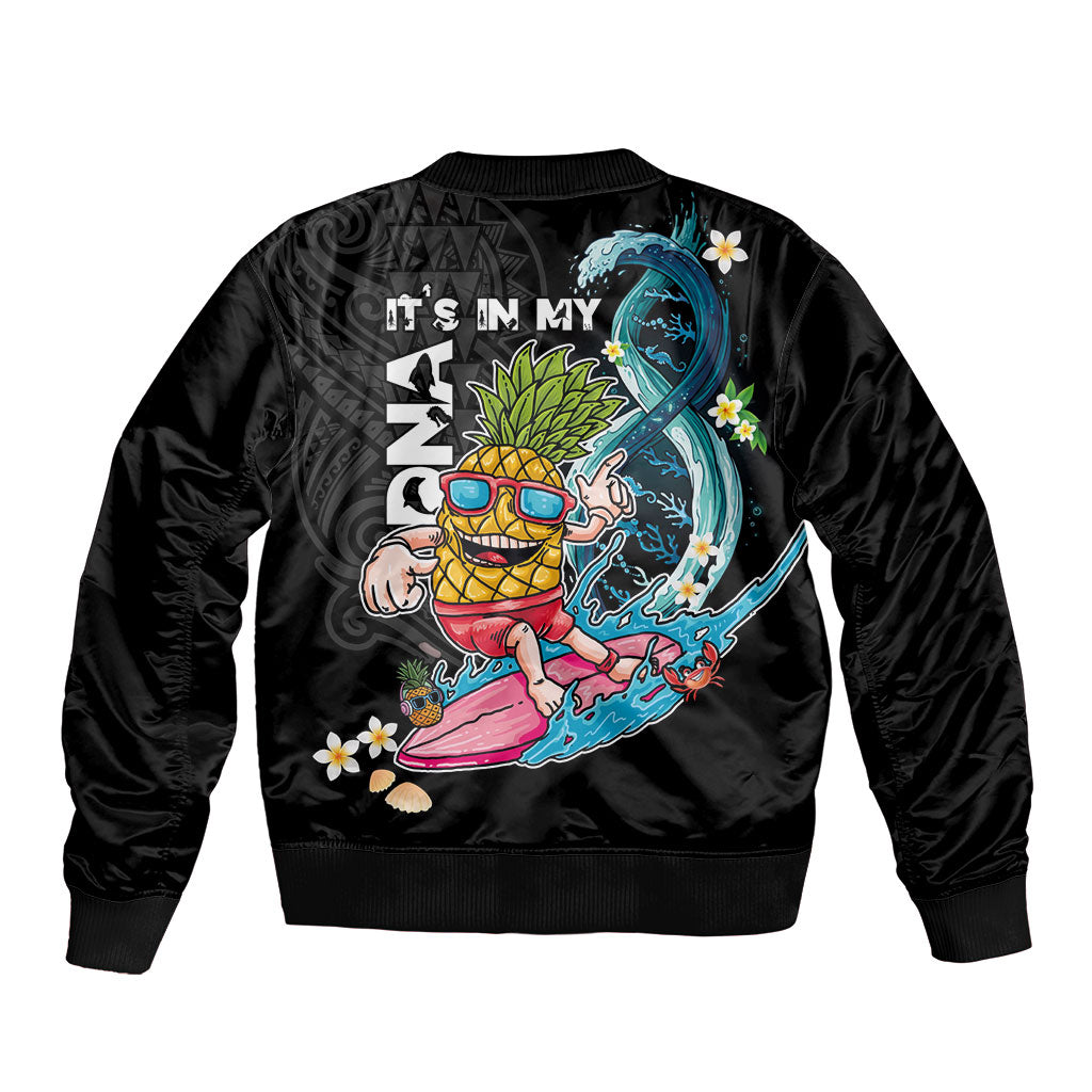 Hawaii Pineapple Surfing Sleeve Zip Bomber Jacket It's in My DNA - Kakau and Polynesian Pattern LT03 - Polynesian Pride