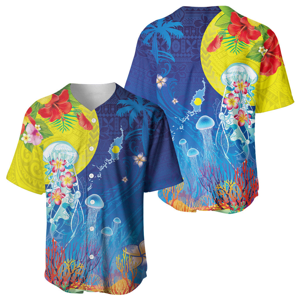 Palau Baseball Jersey Jellyfish with Coral Reefs Ocean Vibe and Tapa Pattern LT03 - Polynesian Pride
