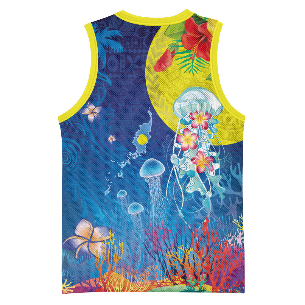 Palau Basketball Jersey Jellyfish with Coral Reefs Ocean Vibe and Tapa Pattern LT03 - Polynesian Pride