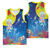Palau Basketball Jersey Jellyfish with Coral Reefs Ocean Vibe and Tapa Pattern LT03 - Polynesian Pride