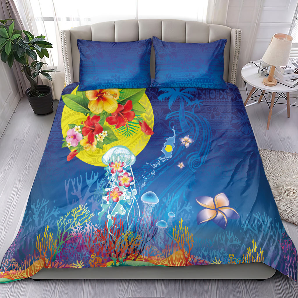 Palau Bedding Set Jellyfish with Coral Reefs Ocean Vibe and Tapa Pattern LT03 - Polynesian Pride