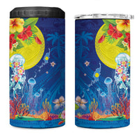 Palau 4 in 1 Can Cooler Tumbler Jellyfish with Coral Reefs Ocean Vibe and Tapa Pattern LT03 One Size: 16 oz Blue - Polynesian Pride