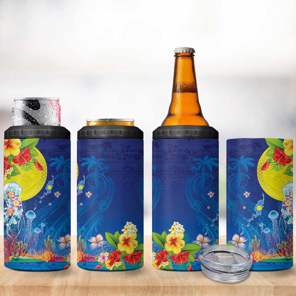Palau 4 in 1 Can Cooler Tumbler Jellyfish with Coral Reefs Ocean Vibe and Tapa Pattern LT03 - Polynesian Pride