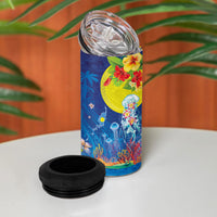 Palau 4 in 1 Can Cooler Tumbler Jellyfish with Coral Reefs Ocean Vibe and Tapa Pattern LT03 - Polynesian Pride