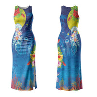 Palau Couples Matching Tank Maxi Dress and Hawaiian Shirt Jellyfish with Coral Reefs Ocean Vibe and Tapa Pattern LT03 - Polynesian Pride