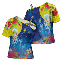 Palau Cross Shoulder Shirt Jellyfish with Coral Reefs Ocean Vibe and Tapa Pattern LT03 - Polynesian Pride