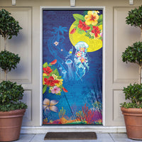 Palau Door Cover Jellyfish with Coral Reefs Ocean Vibe and Tapa Pattern LT03 Blue - Polynesian Pride