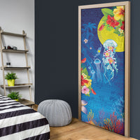 Palau Door Cover Jellyfish with Coral Reefs Ocean Vibe and Tapa Pattern LT03 - Polynesian Pride