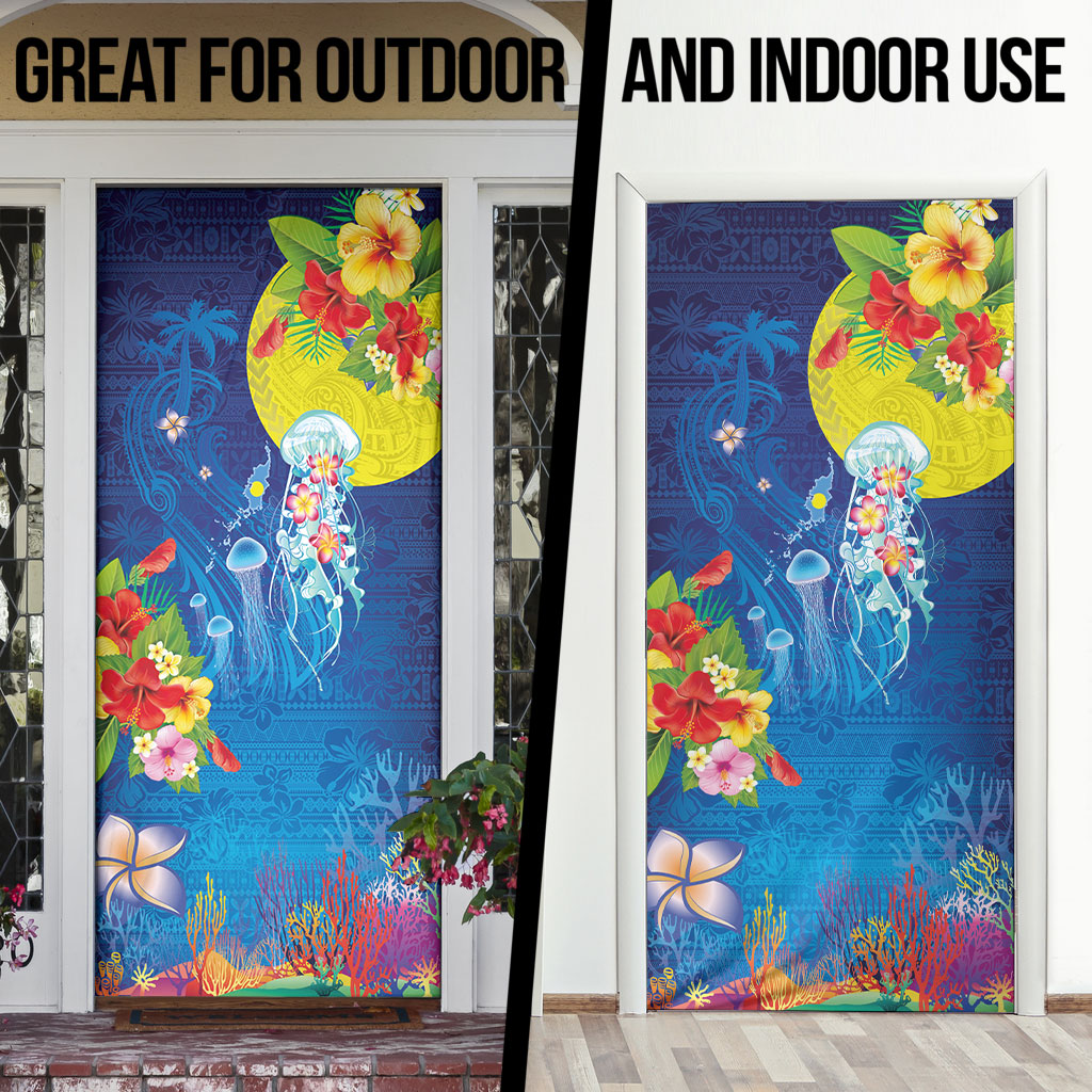 Palau Door Cover Jellyfish with Coral Reefs Ocean Vibe and Tapa Pattern LT03 - Polynesian Pride