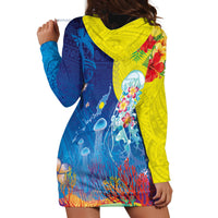 Palau Hoodie Dress Jellyfish with Coral Reefs Ocean Vibe and Tapa Pattern LT03 - Polynesian Pride