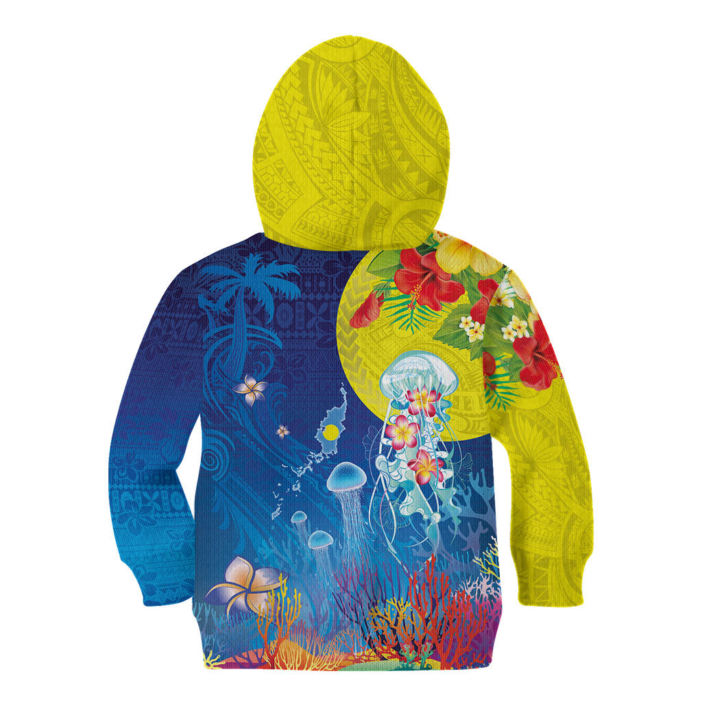 Palau Kid Hoodie Jellyfish with Coral Reefs Ocean Vibe and Tapa Pattern LT03 - Polynesian Pride